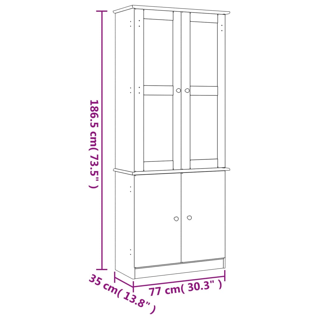 vidaXL Glass Display Cabinet ALTA 77x35x186.5 cm Solid Wood Pine