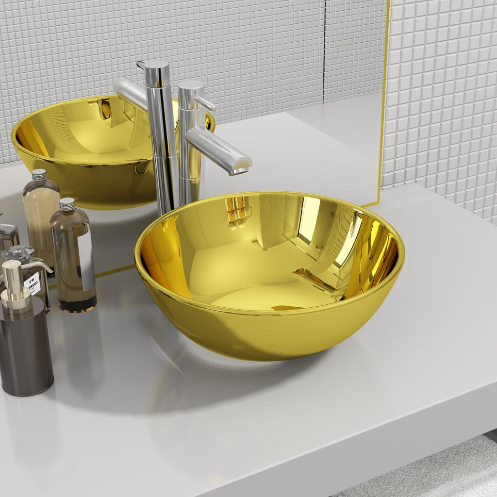 vidaXL Wash Basin 28x10 cm Ceramic Gold