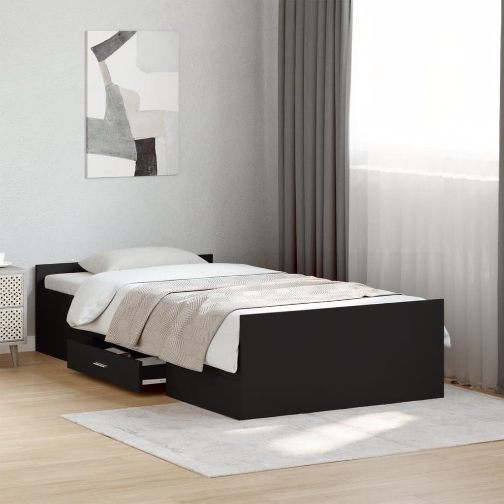 vidaXL Bed Frame with Drawers Black 100x200 cm Engineered Wood