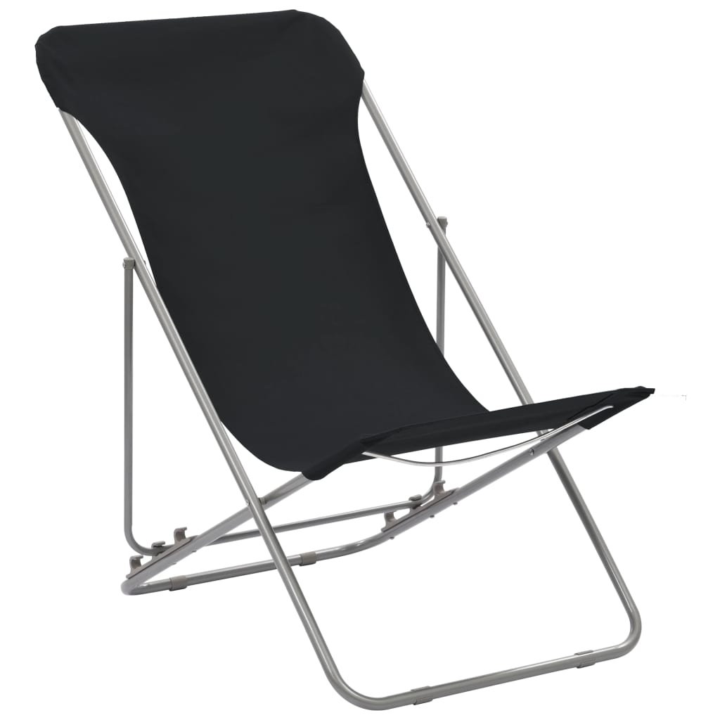 vidaXL Folding Beach Chairs 2 pcs Steel and Oxford Fabric Black