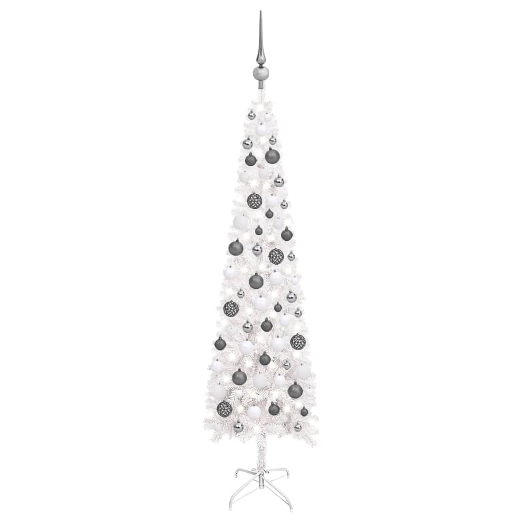 vidaXL Slim Pre-lit Christmas Tree with Ball Set White 120 cm
