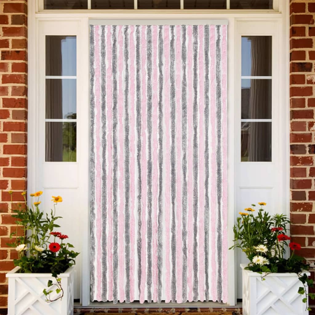 vidaXL Fly Curtain Silver Grey and Pink 100x220 cm Chenille