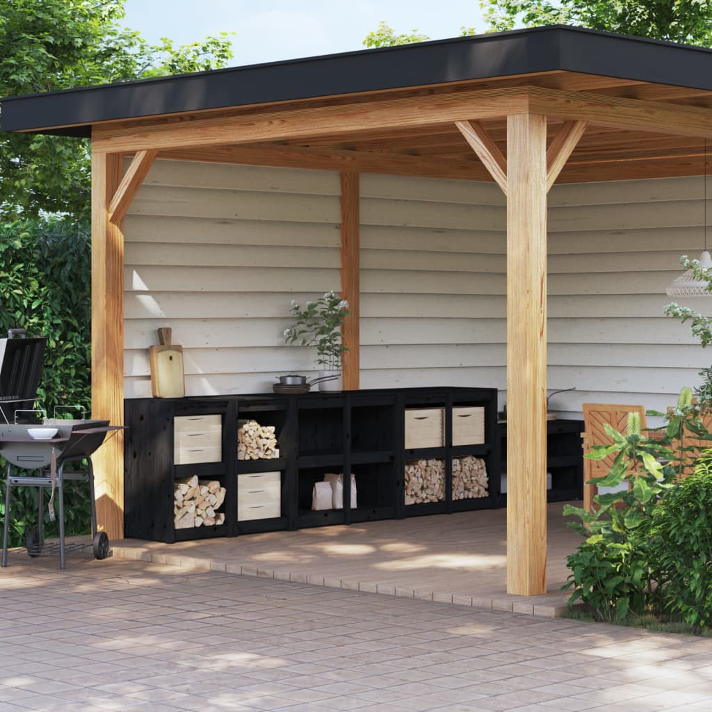 vidaXL Outdoor Kitchen Cabinets 4 pcs Black Solid Wood Pine
