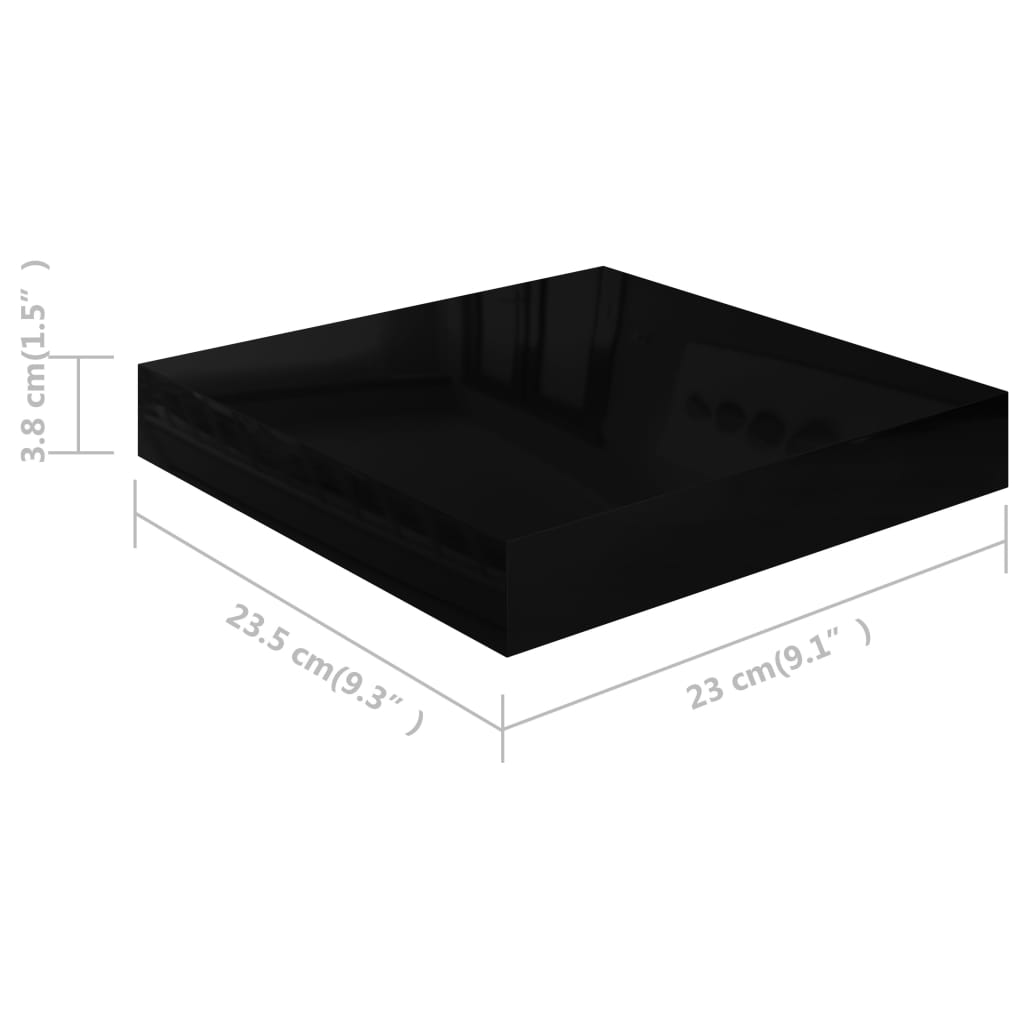 vidaXL Floating Wall Shelf High Gloss Black 23x23.5x3.8 cm MDF