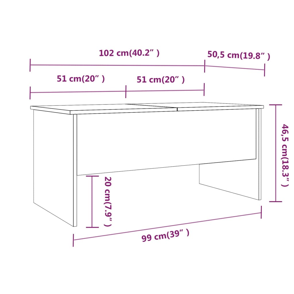 vidaXL Coffee Table Grey Sonoma 102x50.5x46.5 cm Engineered Wood