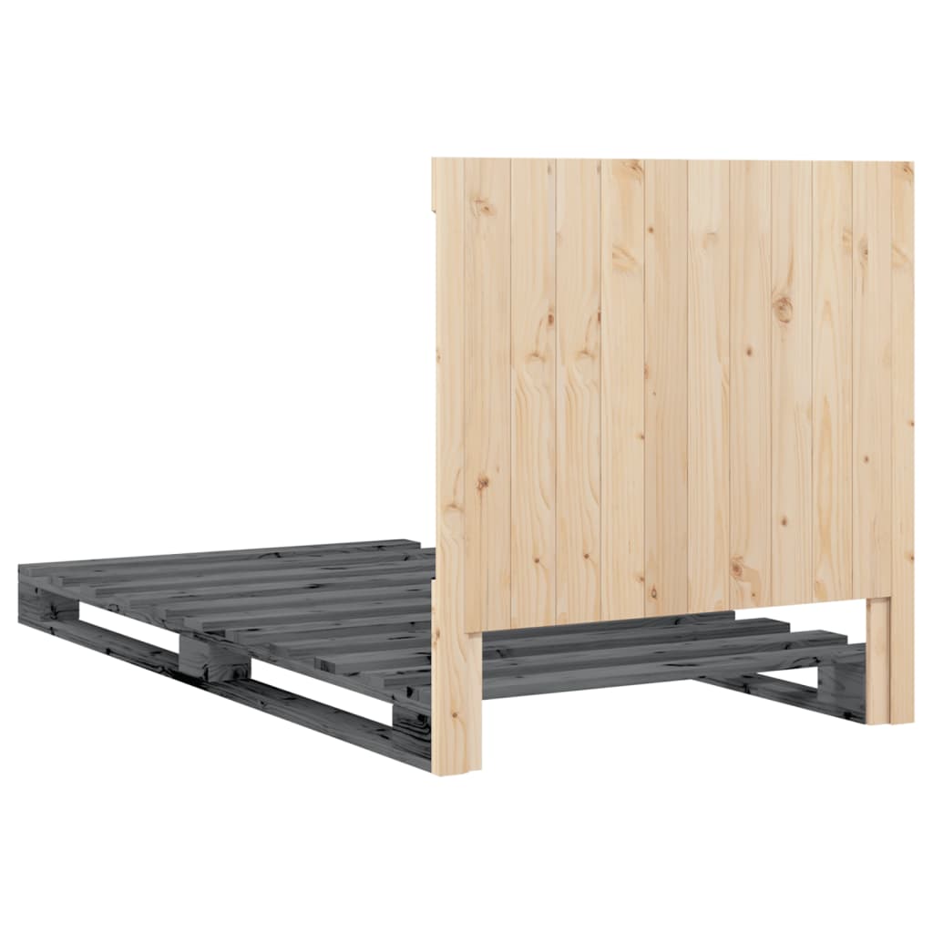 vidaXL Bed Frame with Headboard Grey 100x200 cm Solid Wood Pine