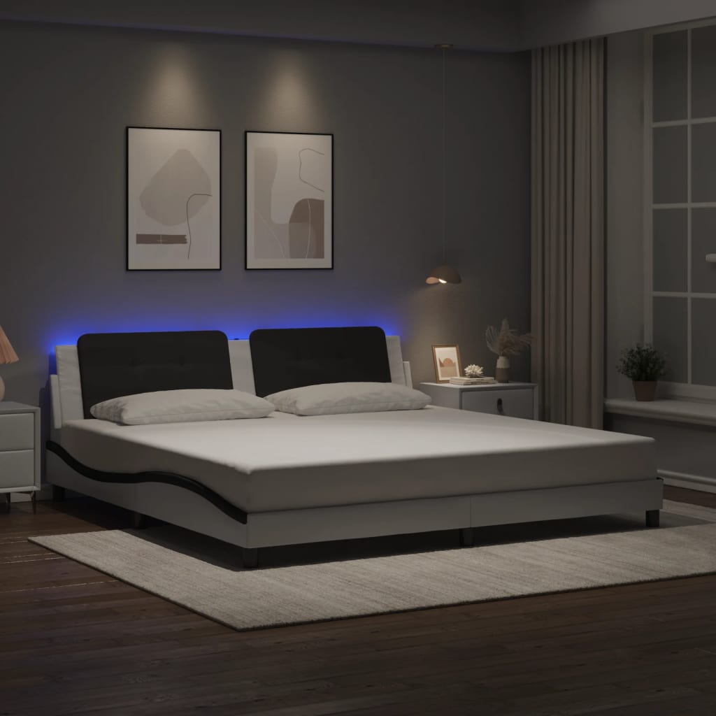 vidaXL Bed Frame with LED Lights White and Black 200x200 cm Faux Leather