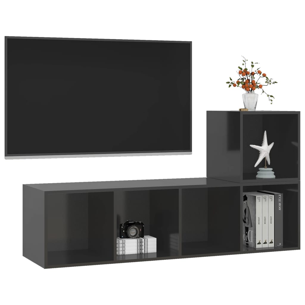 vidaXL 2 Piece TV Cabinet Set High Gloss Grey Engineered Wood