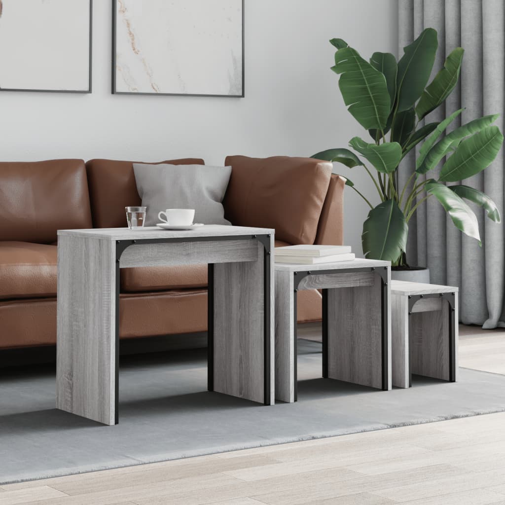 vidaXL Nesting Coffee Tables 3 pcs Grey Sonoma Engineered Wood