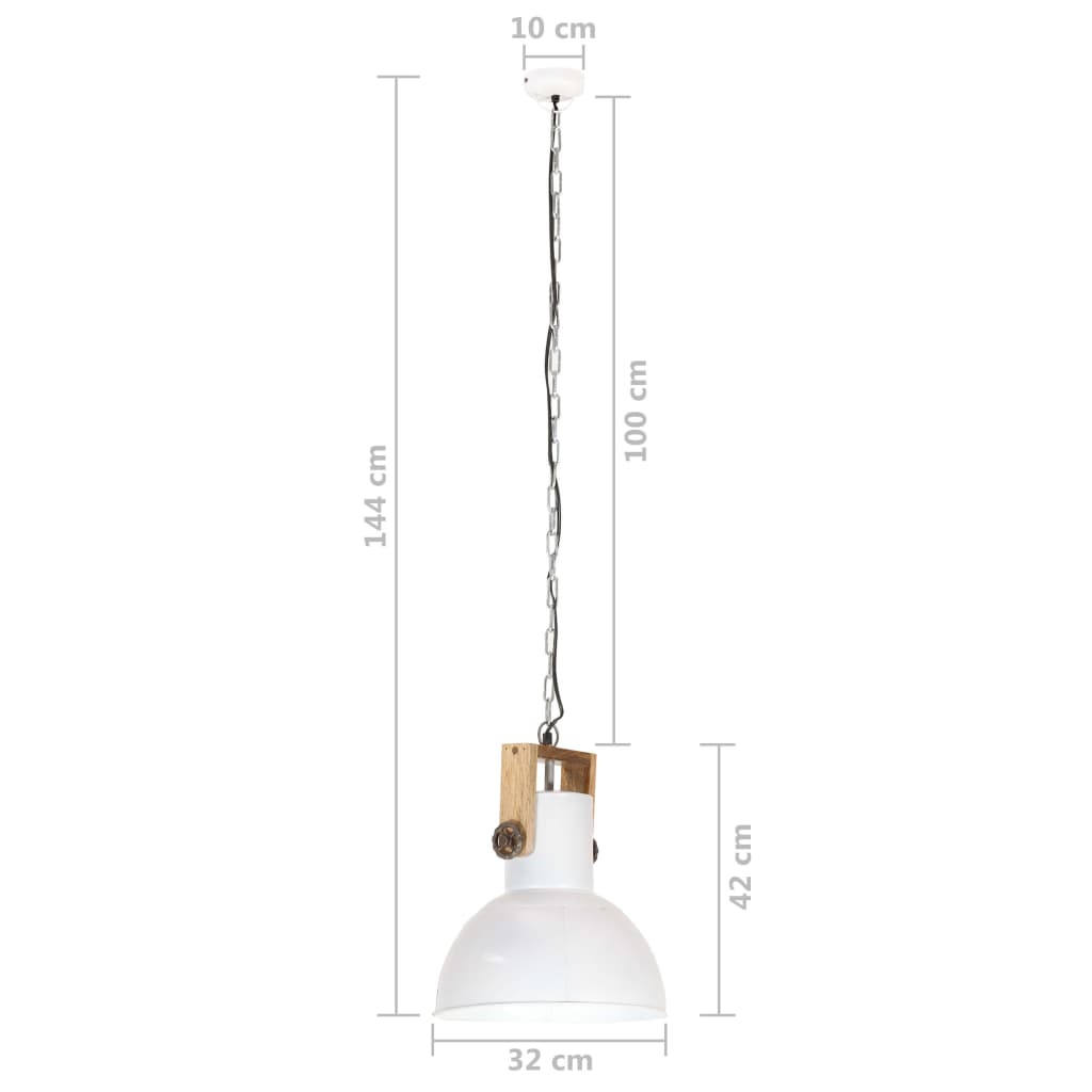 vidaXL Industrial Hanging Lamp 25 W White Round Mango Wood 32 cm E27