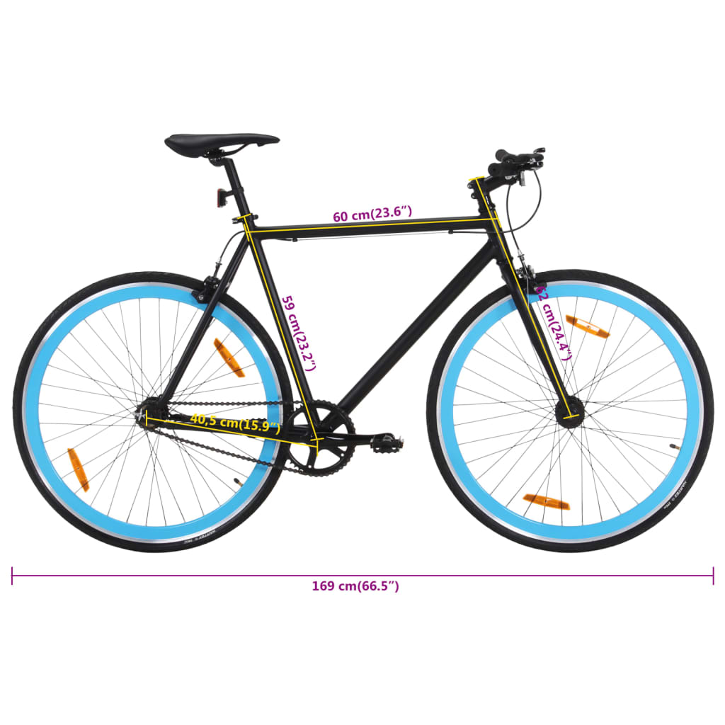 vidaXL Fixed Gear Bike Black and Blue 700c 59 cm