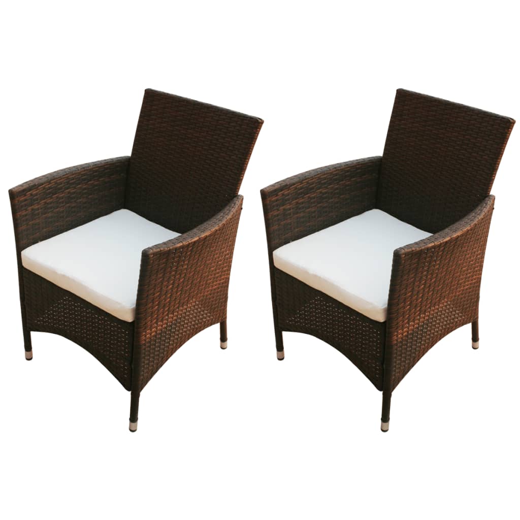 vidaXL Garden Chairs 2 pcs with Cushions Poly Rattan Brown