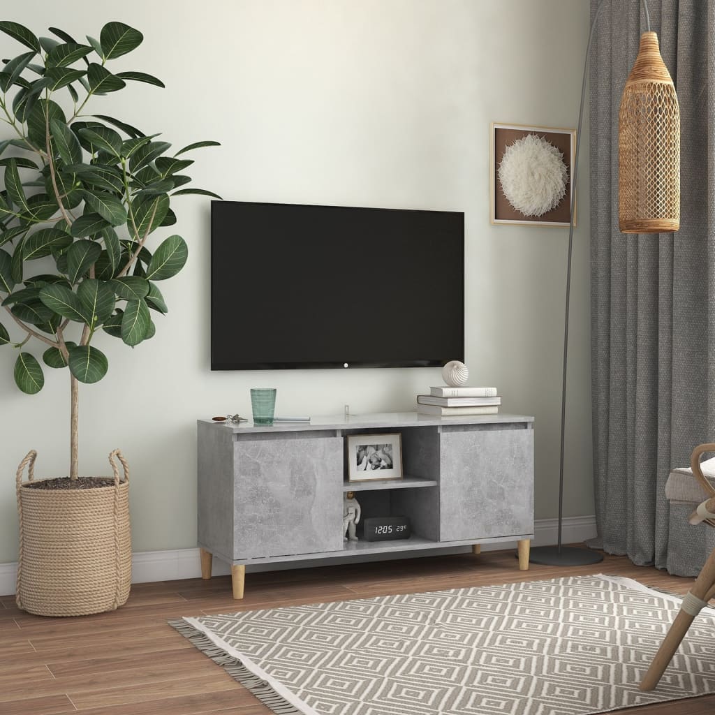 vidaXL TV Cabinet with Solid Wood Legs Concrete Grey 103.5x35x50 cm