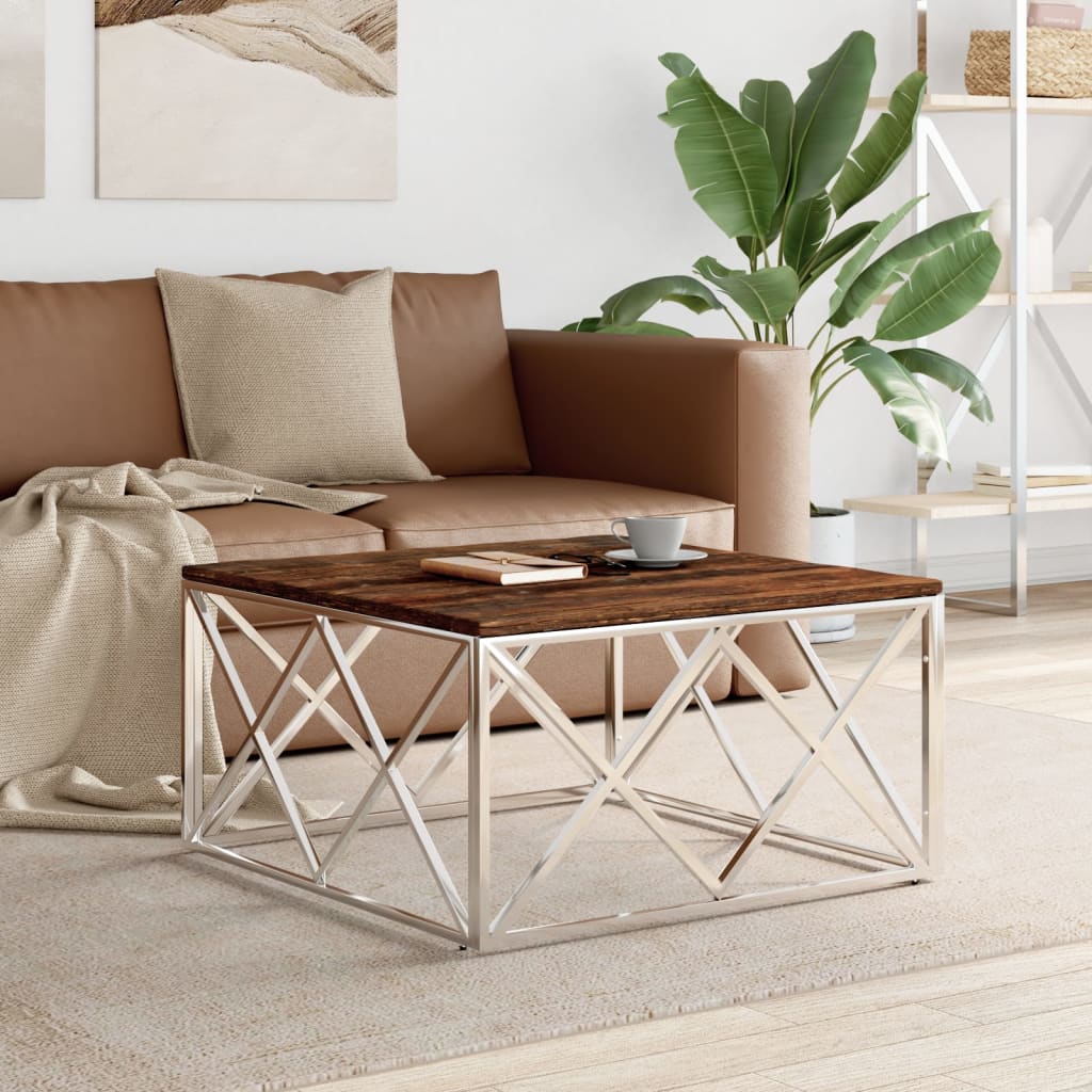 vidaXL Coffee Table Stainless Steel and Solid Wood Reclaimed