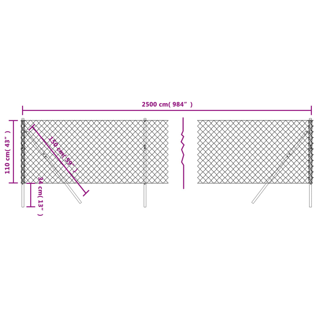 vidaXL Chain Link Fence Green 1.1x25 m