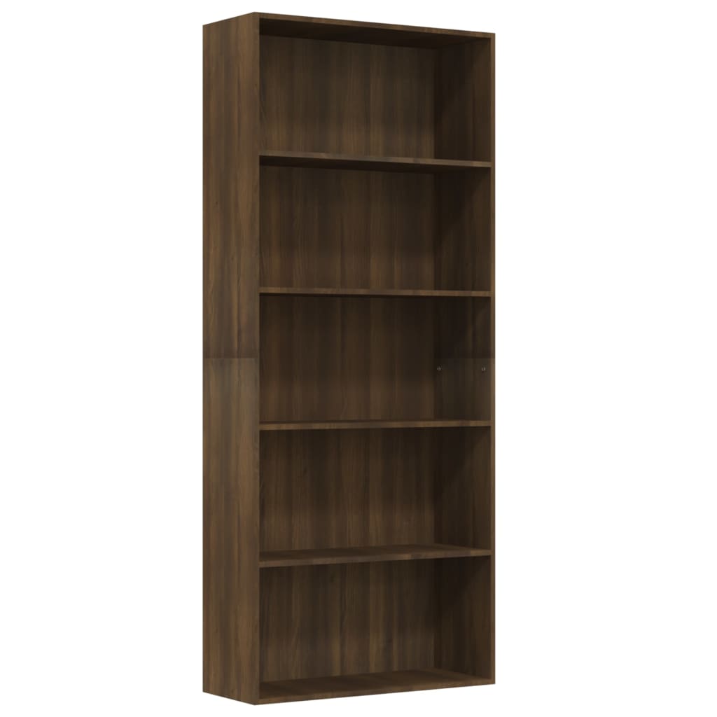 vidaXL 5-Tier Book Cabinet Brown Oak 80x30x189 cm Engineered Wood
