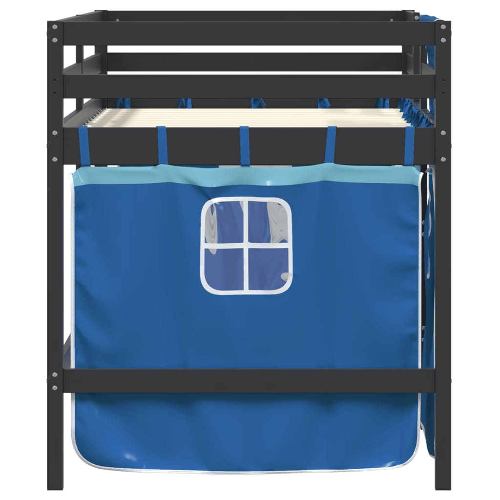 vidaXL Kids' Loft Bed with Curtains Blue 90x190 cm Solid Wood Pine