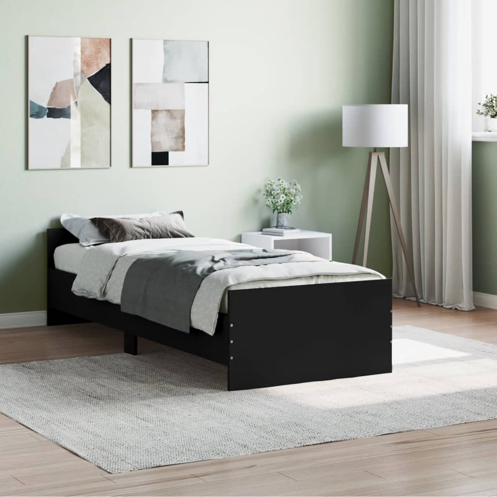 vidaXL Bed Frame Black 75x190 cm Small Single Engineered Wood