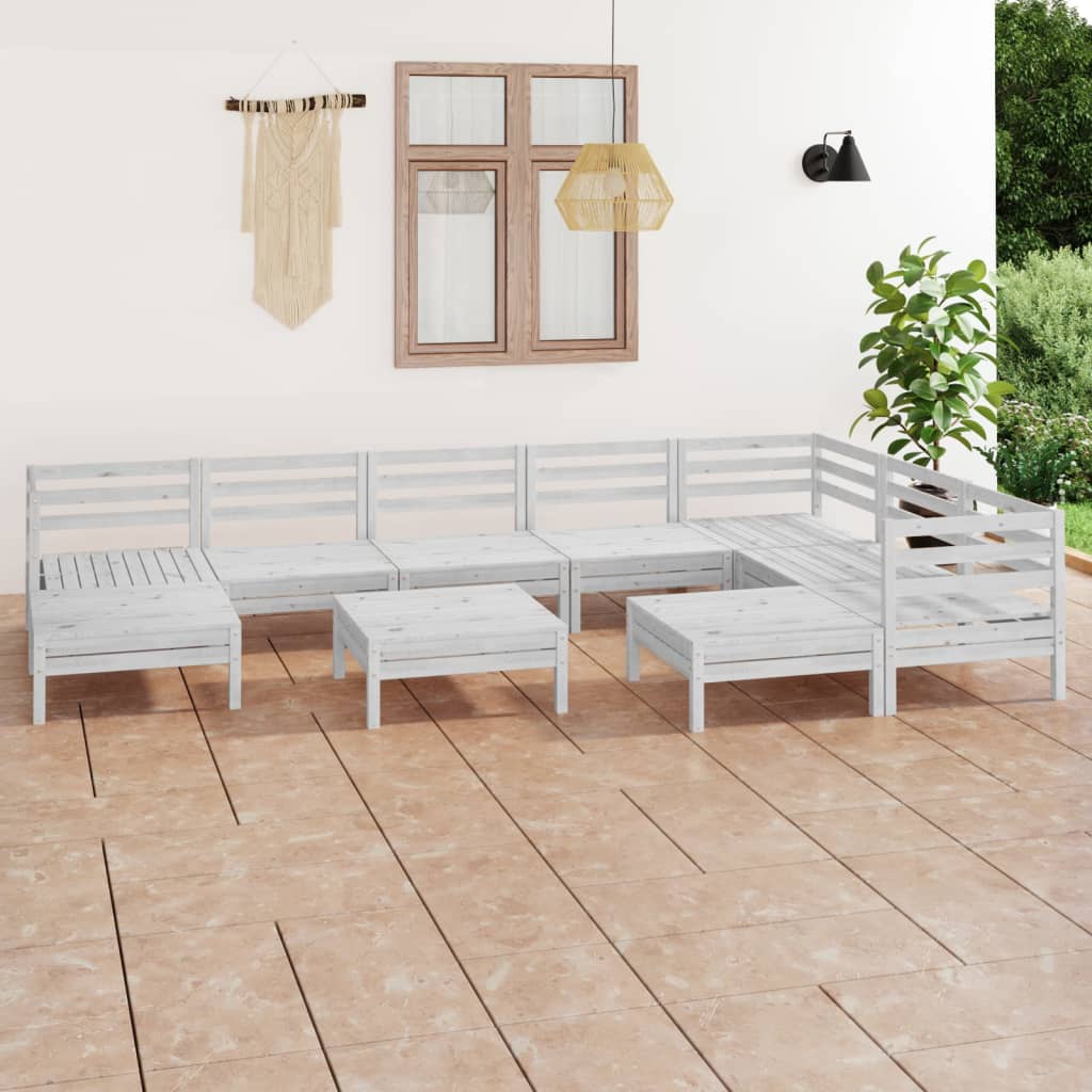 vidaXL 10 Piece Garden Lounge Set Solid Wood Pine White