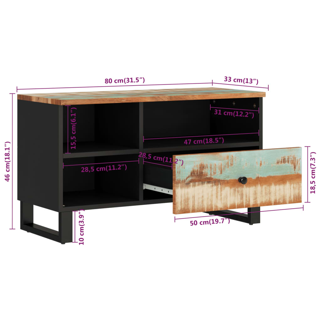 vidaXL TV Cabinet 80x33x46 cm Solid Wood Reclaimed and Engineered Wood