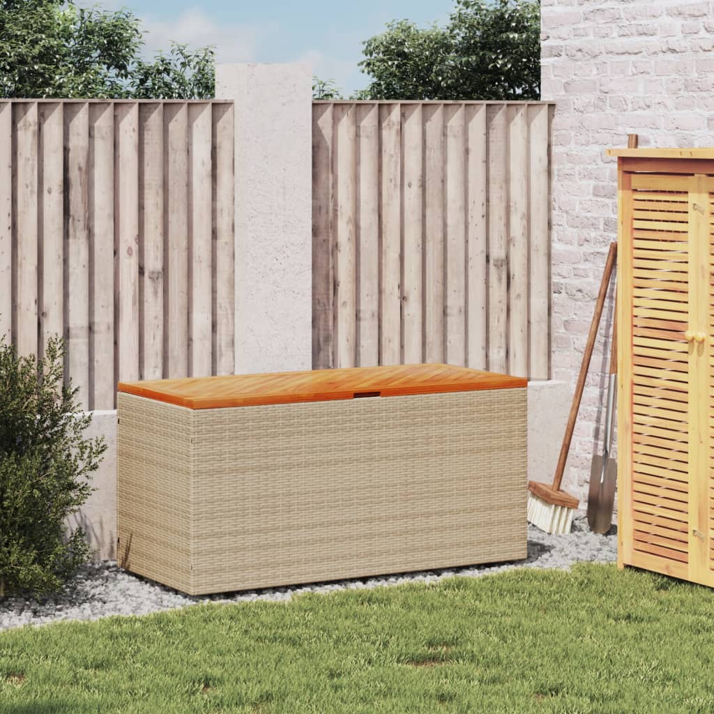 vidaXL Garden Storage Box Beige 110x50x54 cm Poly Rattan Acacia Wood