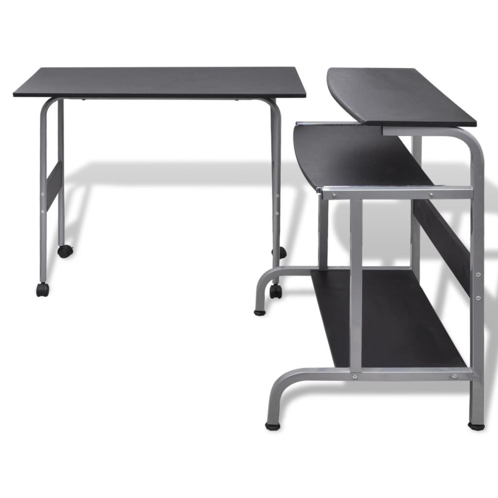 vidaXL 2 Piece Computer Desk with Pull-out Keyboard Tray Black