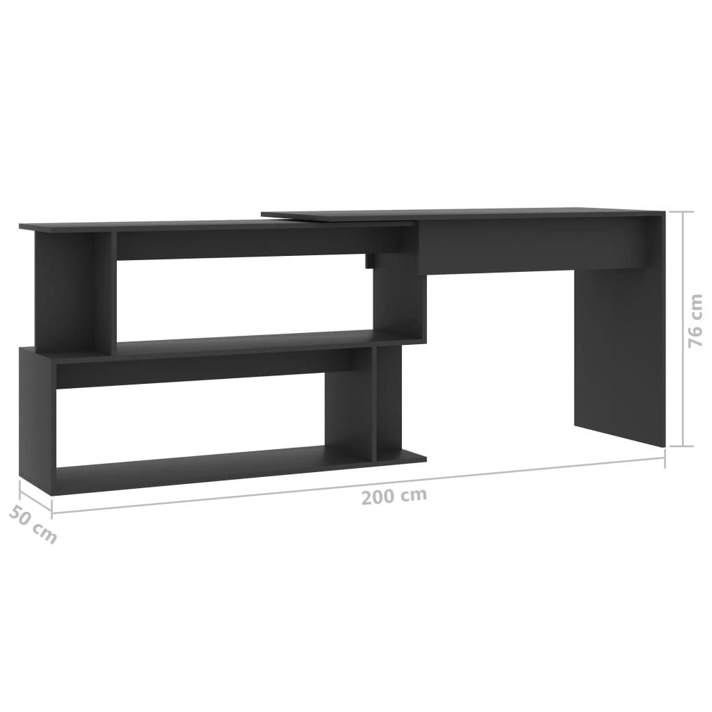 vidaXL Corner Desk Grey 200x50x76 cm Engineered Wood