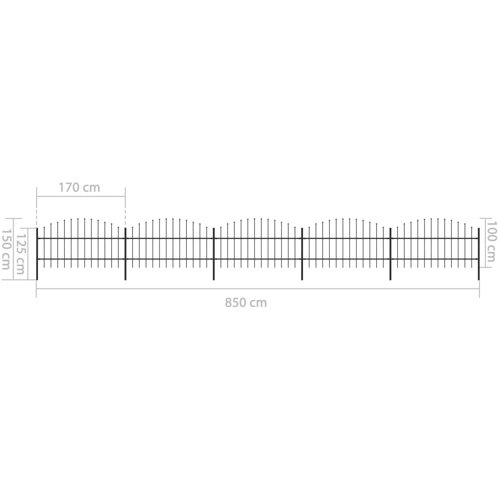 vidaXL Garden Fence with Spear Top Steel (0.75-1)x8.5 m Black