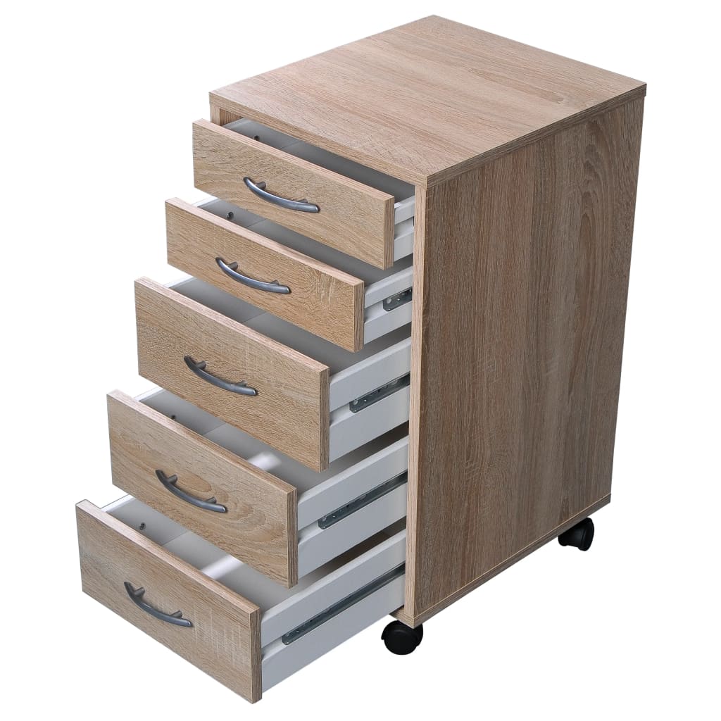 FMD Mobile 5 Drawer Cabinet Oak