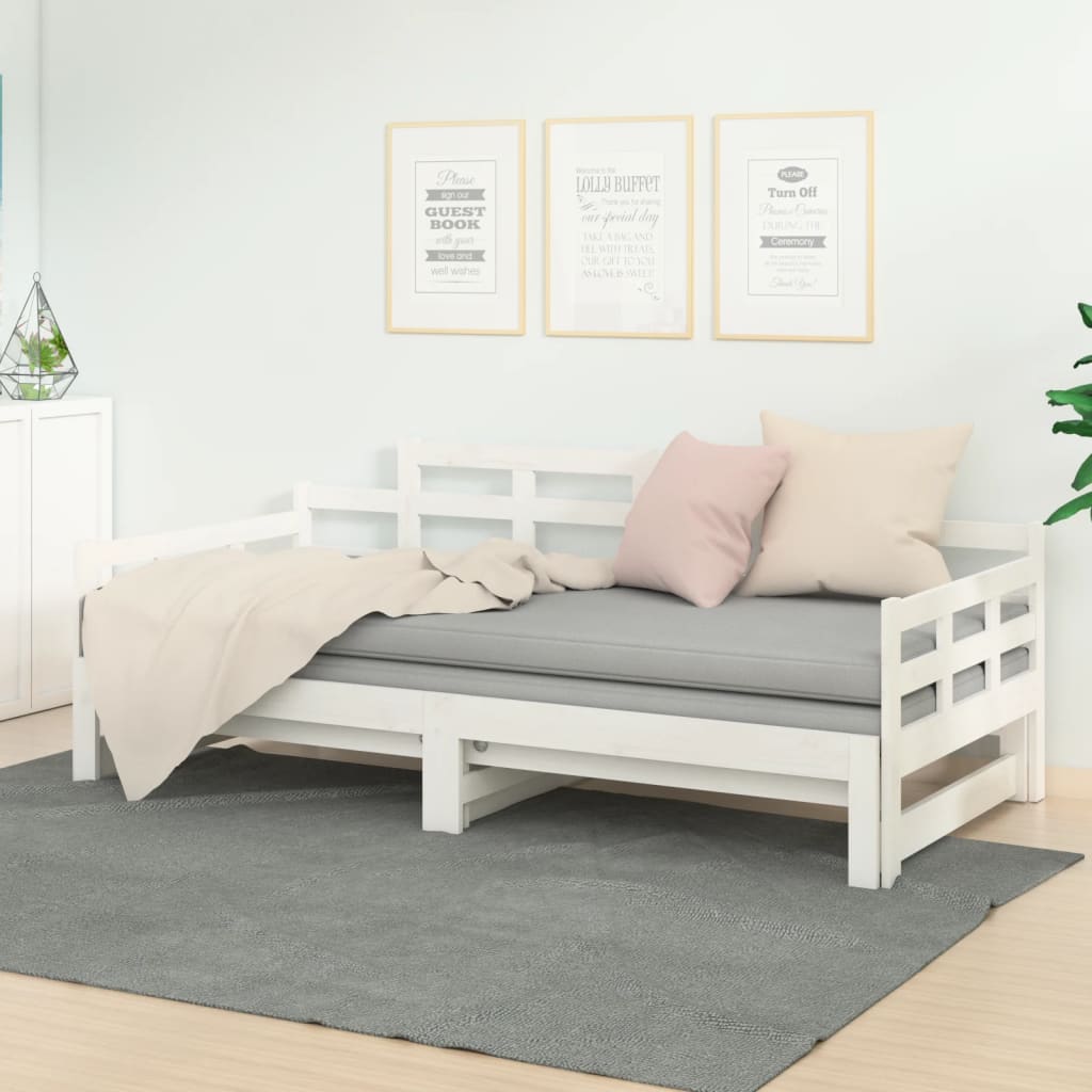 vidaXL Pull-out Day Bed White Solid Wood Pine 2x(80x200) cm