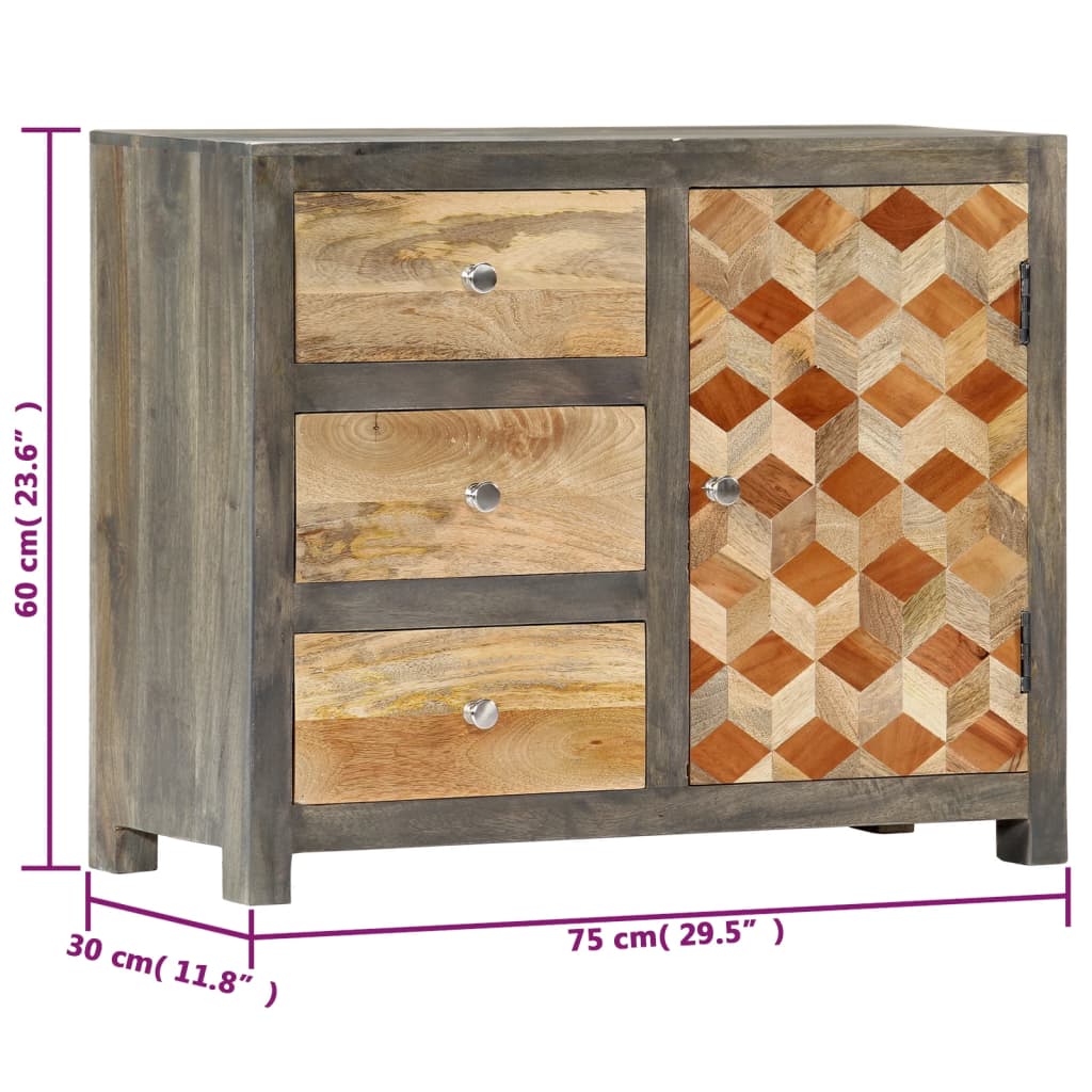 vidaXL Side Cabinet Grey 75x30x60 cm Solid Mango Wood