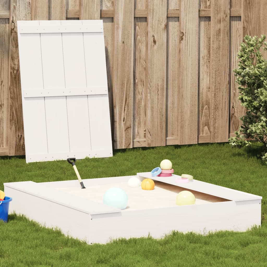vidaXL Sandpit with Cover White 111x111x19.5 cm Solid Wood Pine