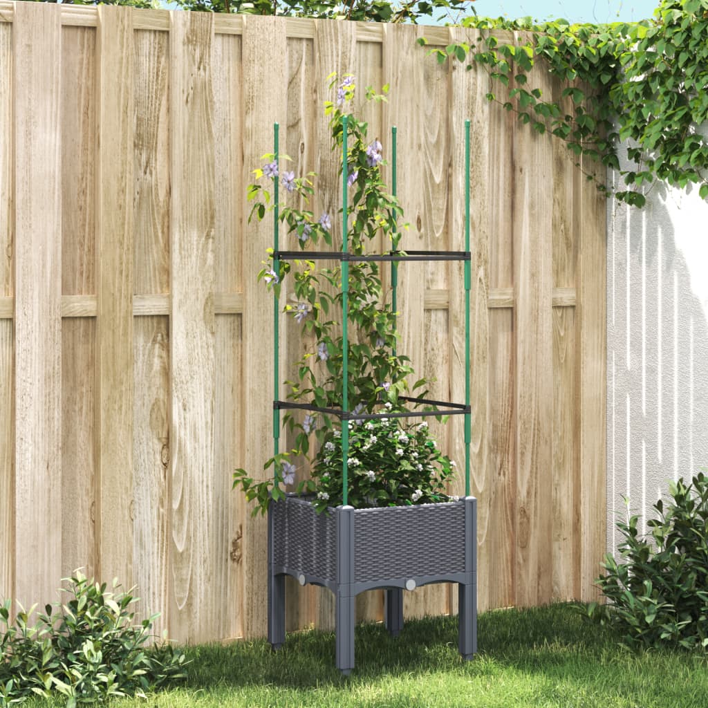 vidaXL Garden Planter with Trellis Grey 40x40x142.5 cm PP