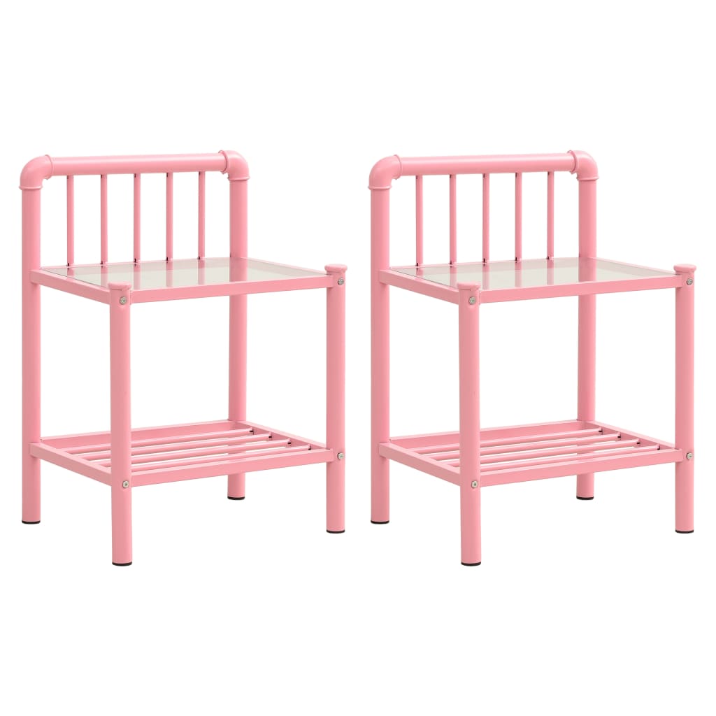 vidaXL Bedside Cabinets 2 pcs Pink and Transparent Metal and Glass