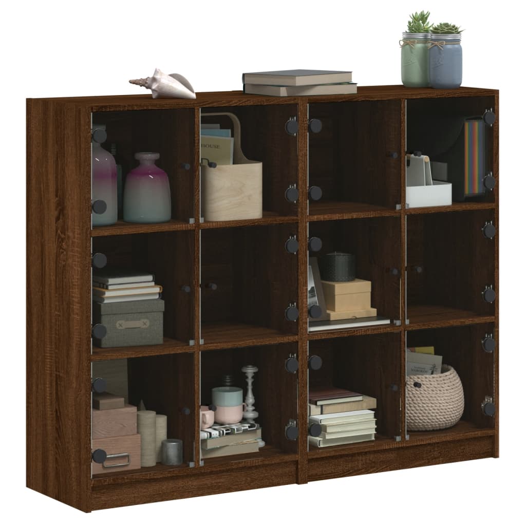 vidaXL Bookcase with Doors Brown Oak 136x37x109 cm Engineered Wood