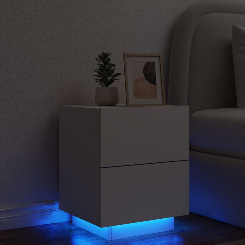 vidaXL Bedside Cabinet with LED Lights White Engineered Wood
