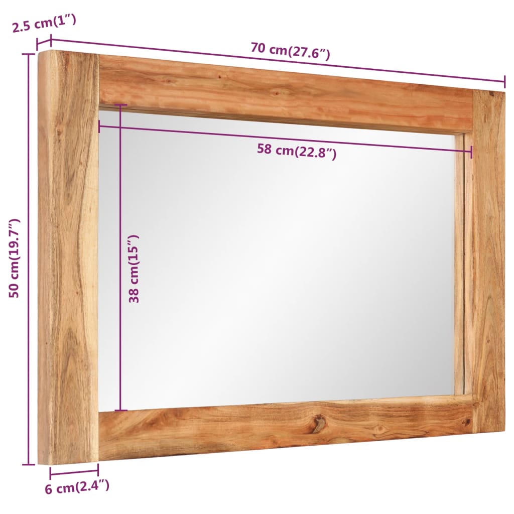 vidaXL Mirror 70x50 cm Solid Wood Acacia and Glass