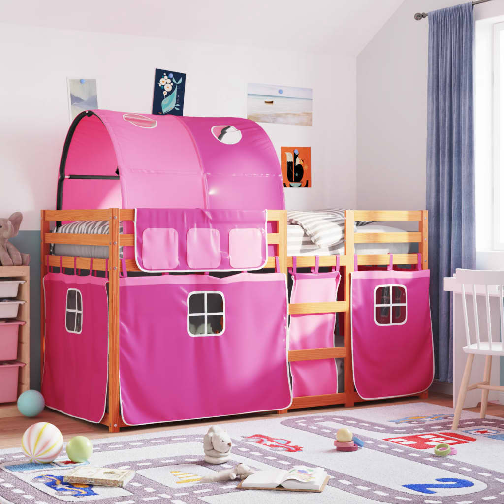 vidaXL Bunk Bed with Curtains Pink 90x200 cm Solid Wood Pine