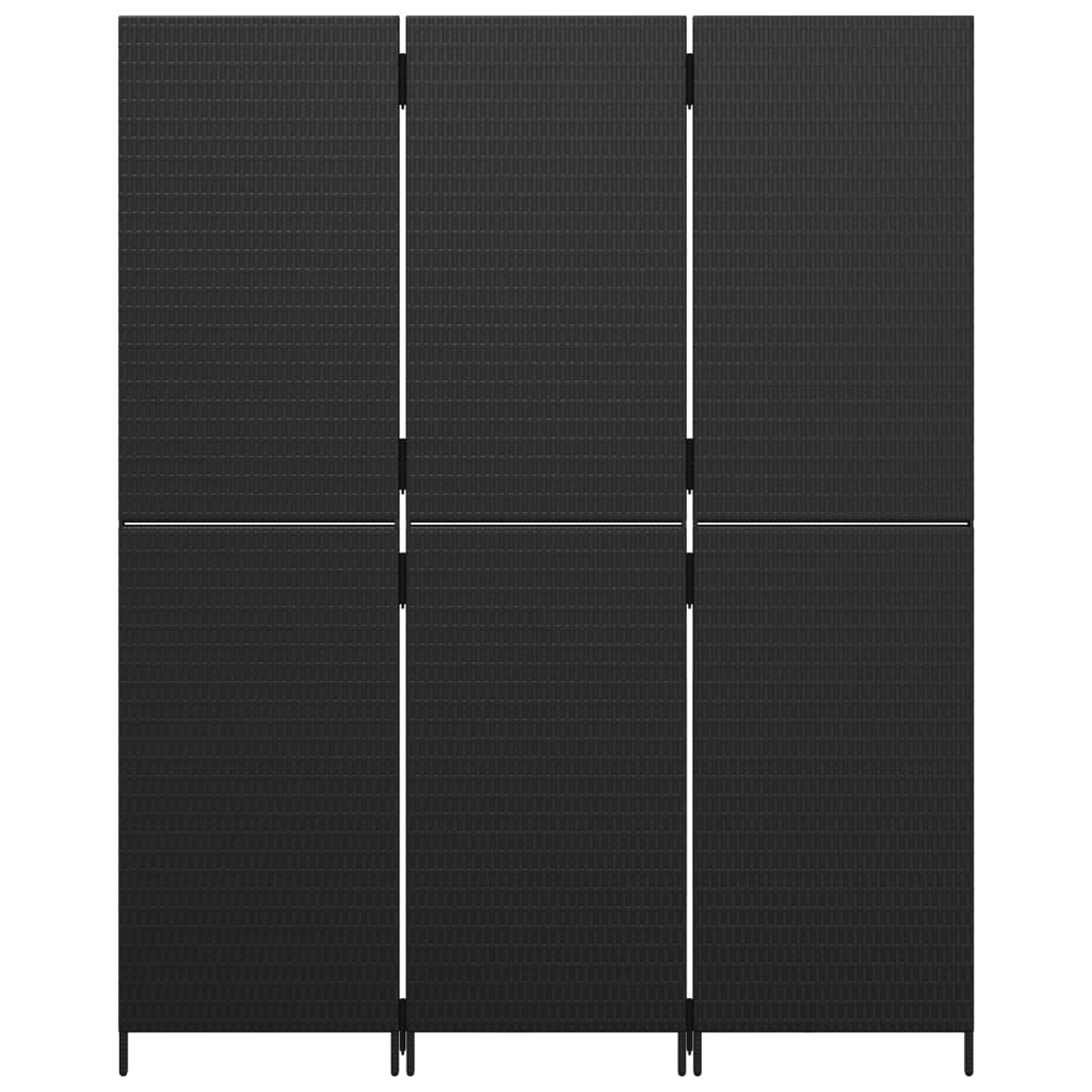 vidaXL Room Divider 3 Panels Black Poly Rattan