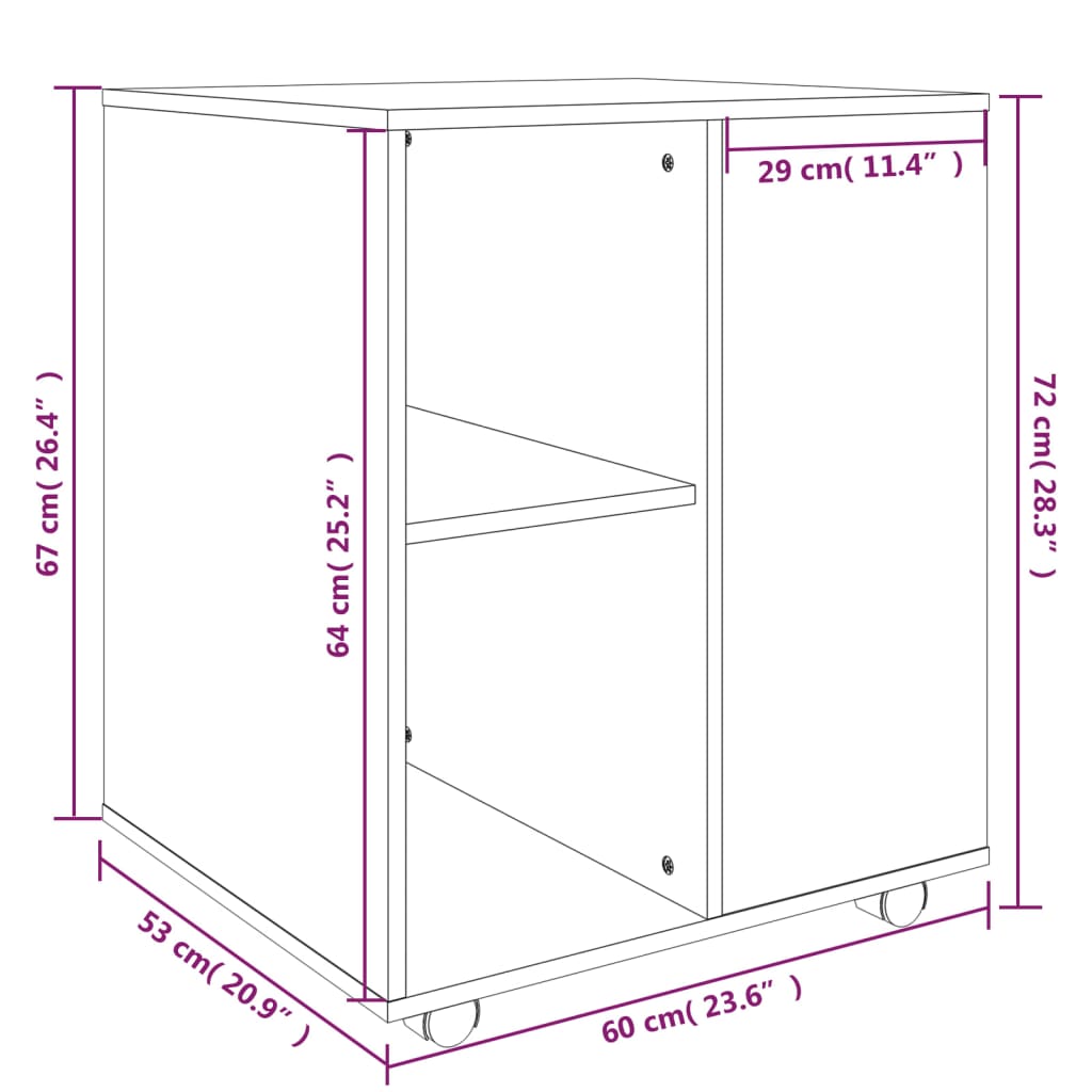 vidaXL Rolling Cabinet Grey Sonoma 60x53x72 cm Engineered Wood
