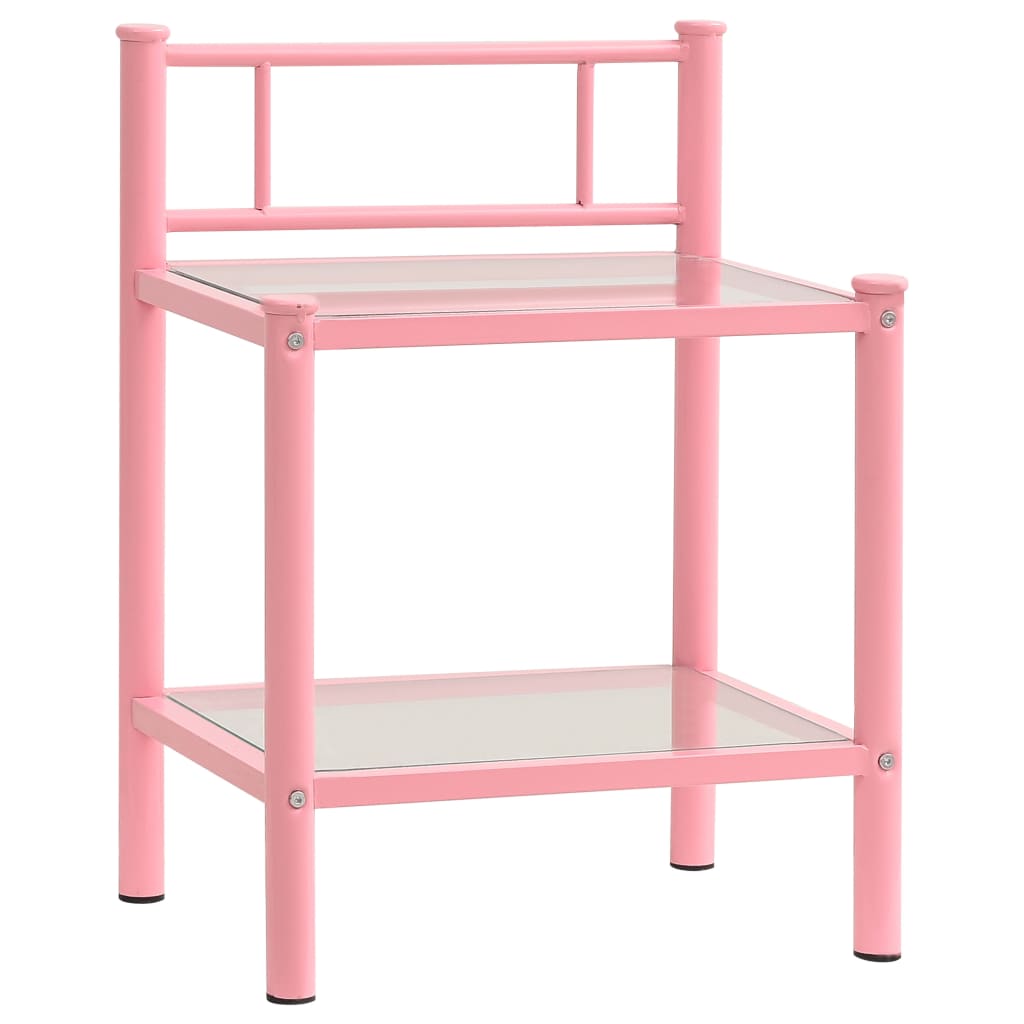 vidaXL Bedside Cabinets 2 pcs Pink and Transparent Metal and Glass