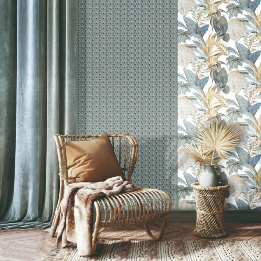 Noordwand Wallpaper Topchic Big Leaves Blue and Beige