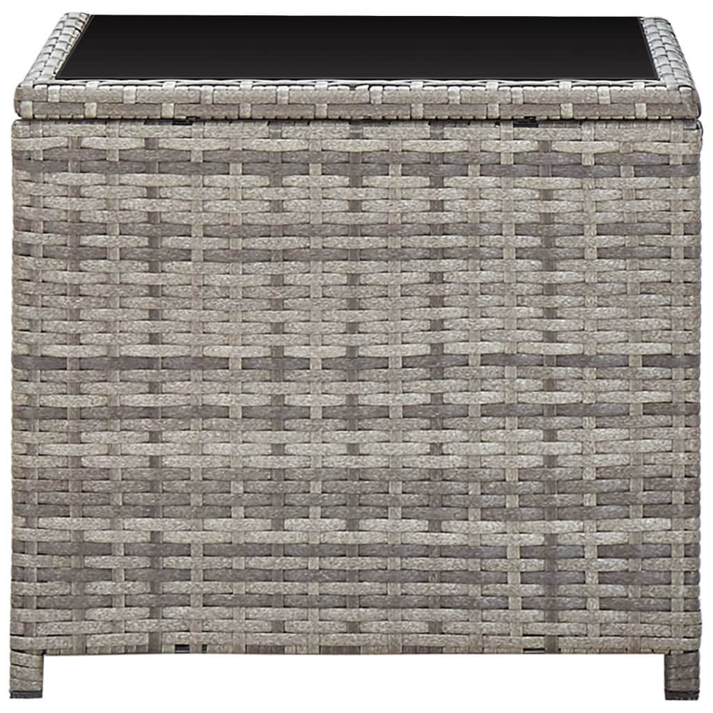vidaXL Coffee Table Grey 45x45x40 cm Poly Rattan and Glass vidaXL.co.uk