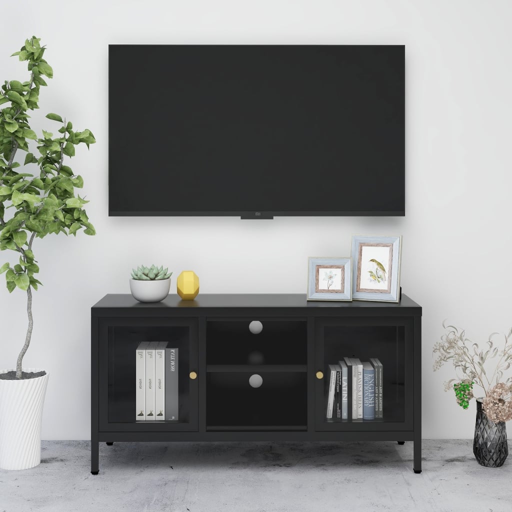 vidaXL TV Cabinet Black 105x35x52 cm Steel and Glass