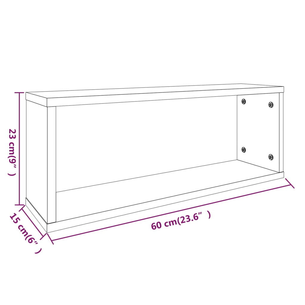 vidaXL Wall Cube Shelves 2 pcs Smoked Oak 60x15x23 cm Engineered Wood