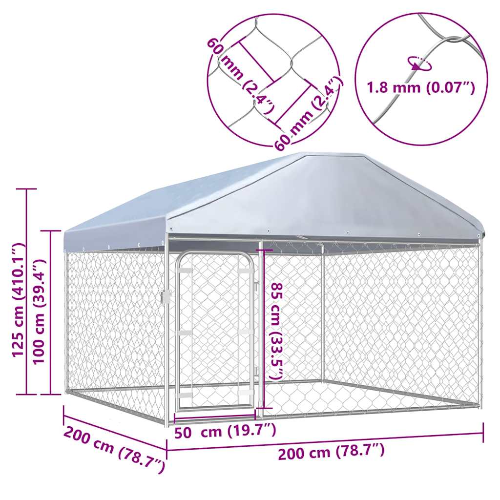 vidaXL Outdoor Dog Kennel with Roof 200x200x135 cm