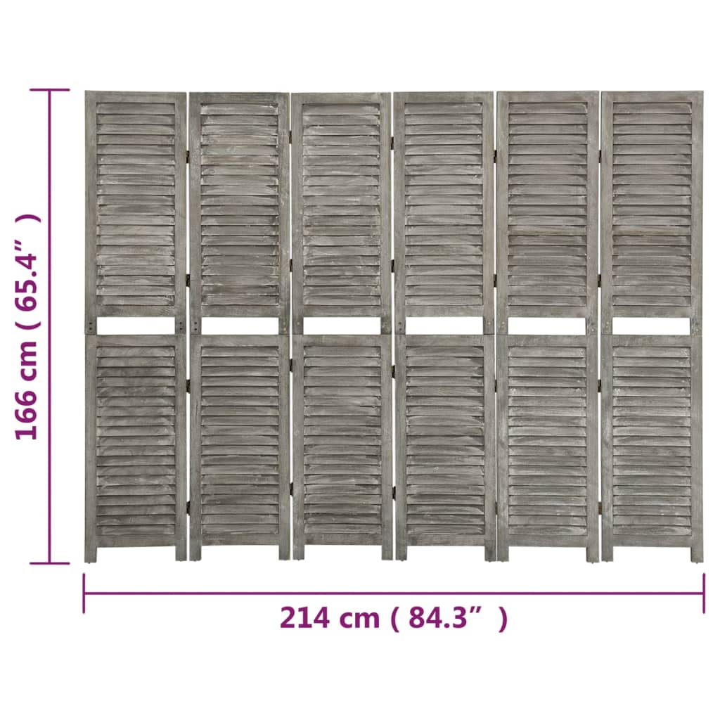 vidaXL 6-Panel Room Divider Grey 214x166 cm Solid Wood