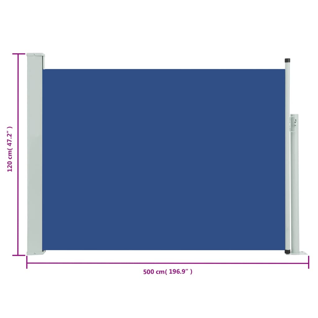 vidaXL Patio Retractable Side Awning 117x500 cm Blue