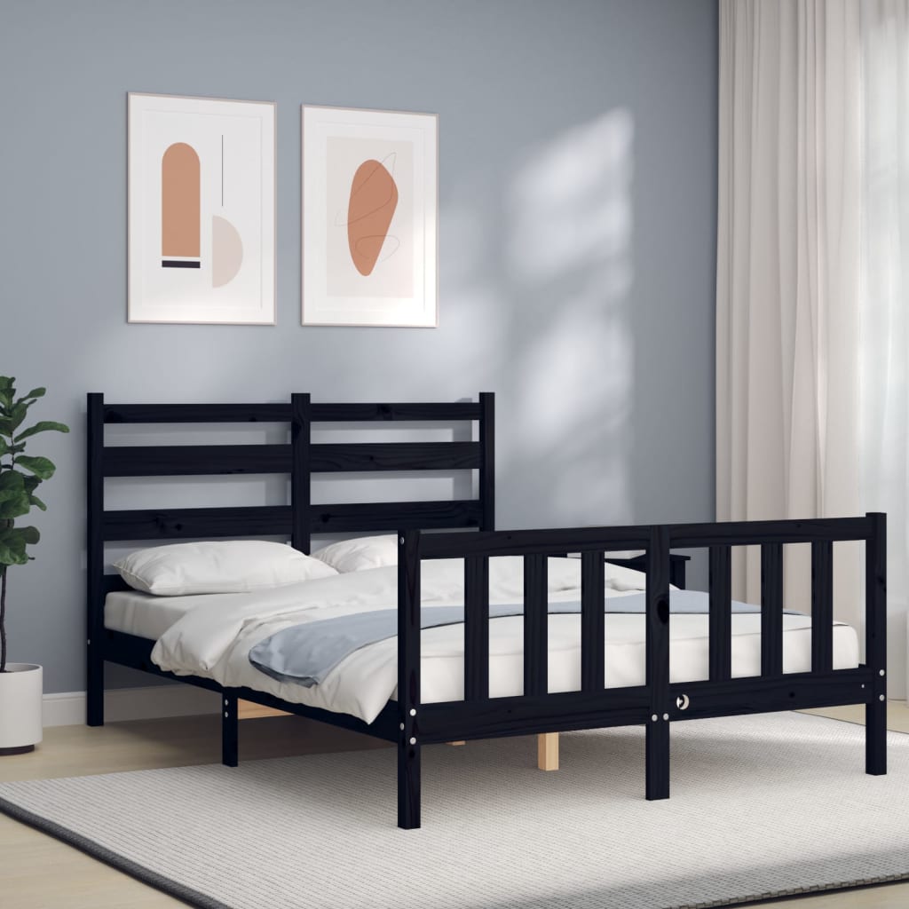 vidaXL Bed Frame with Headboard Black Small Double Solid Wood
