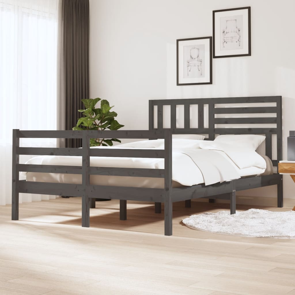 vidaXL Bed Frame Grey 135x190 cm Double Solid Wood